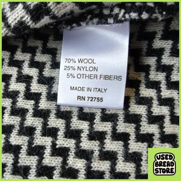 A.IDA Womens M Italian Wool Black & White Chevron Buckle Pocket Sweater - Picture 5 of 7